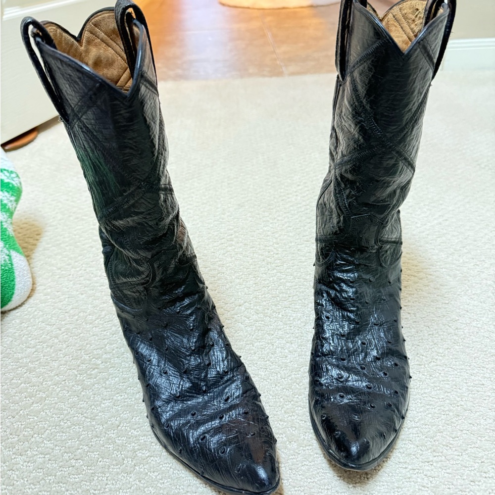 Ladies Black Full Quill Ostrich Western Boots Size 9 1/2 Narrow $2000.00